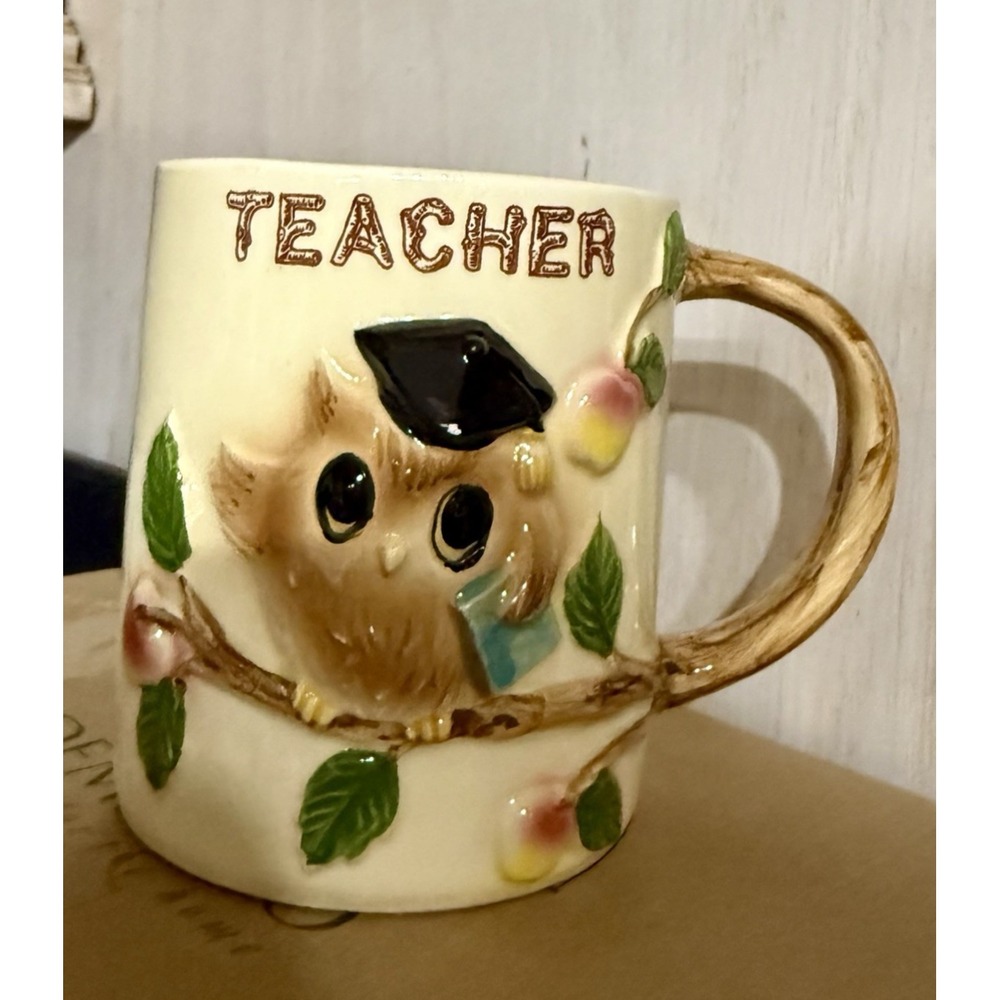 VTG Owl Teacher Mug Cup Japan Old School